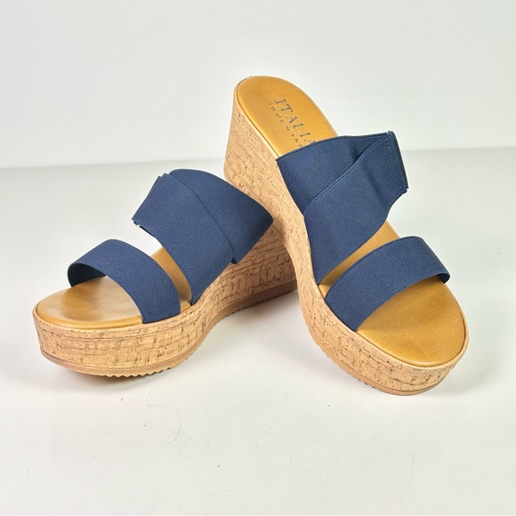 Italian Shoemakers Women’s Navy Wedge Sandals Kemora size 9.5 New in Box - Picture 1 of 13